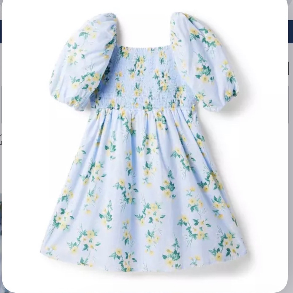 Janie and Jack Light Blue Floral Puff-Sleeve Dress size 8
